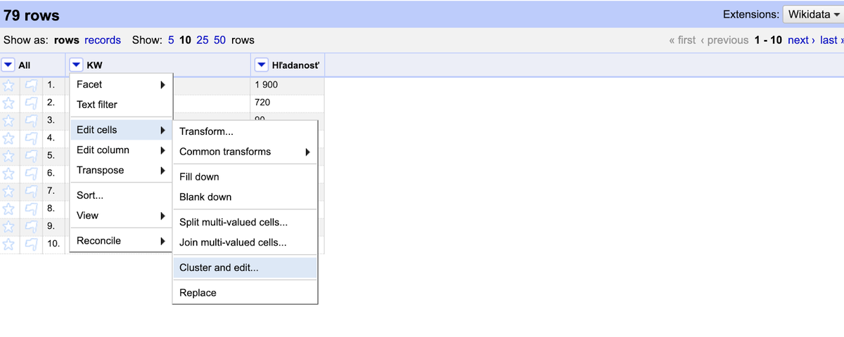 Keyword analysis - openrefine tool - clusterization