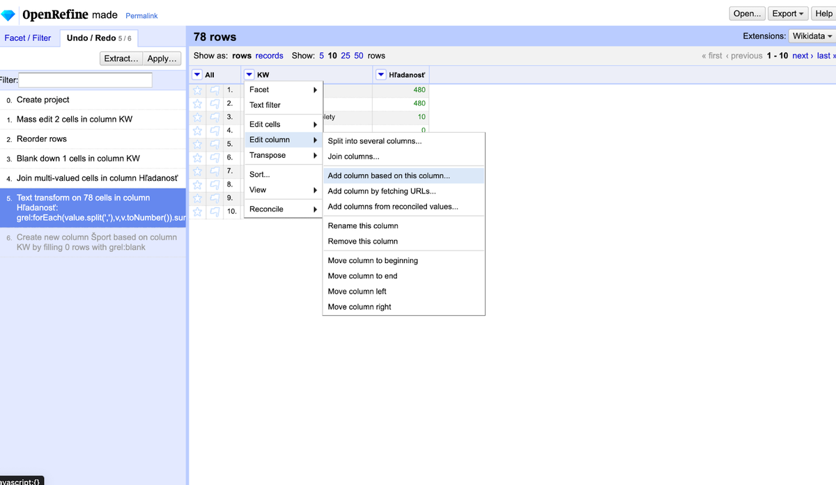 keyword analysis report - Open Refine add column