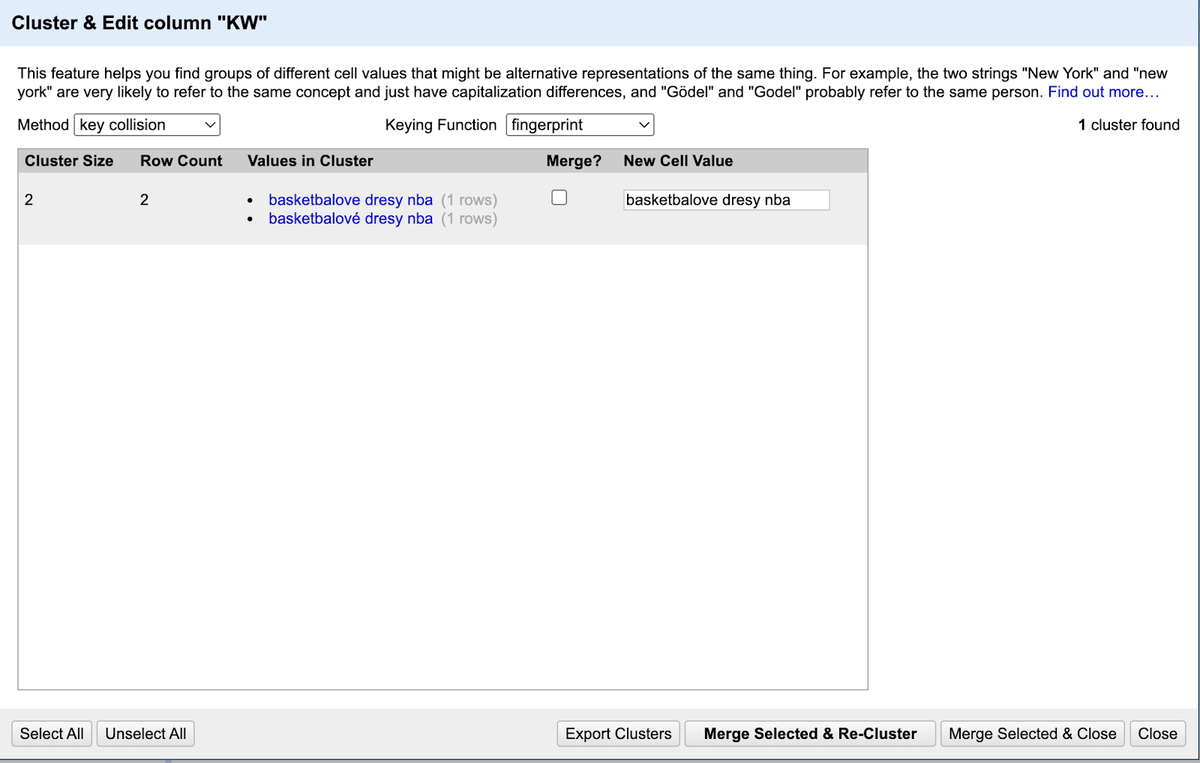 website keyword analyzer - Open Refine clusterization